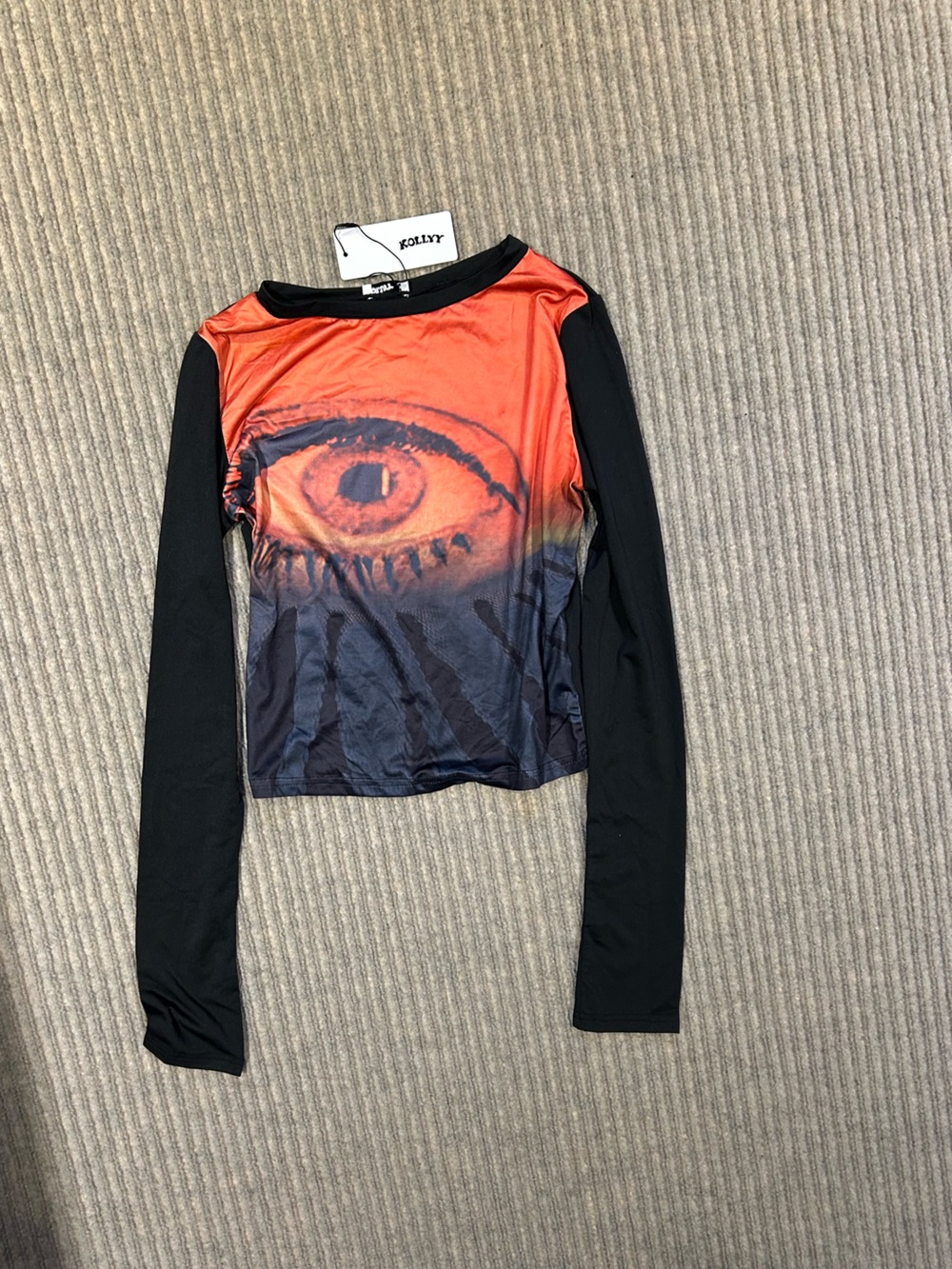 Kollyy Y2K Red Eyes Patchwo Top T Shirt